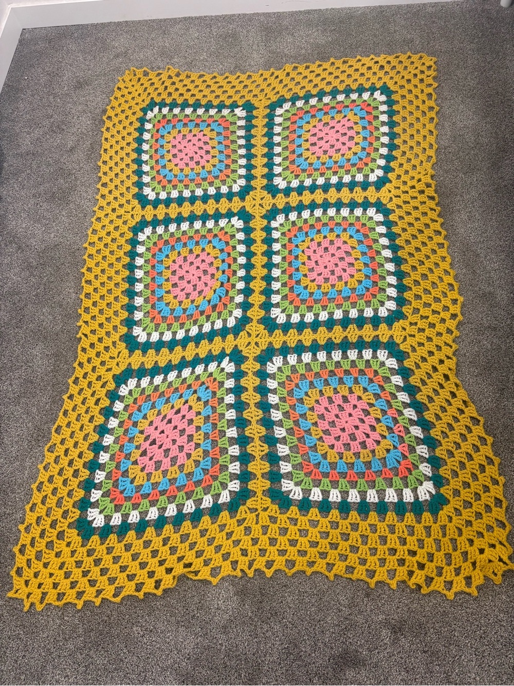 Handmade Crochet Granny Square Multicolor Colorful Throw Blanket